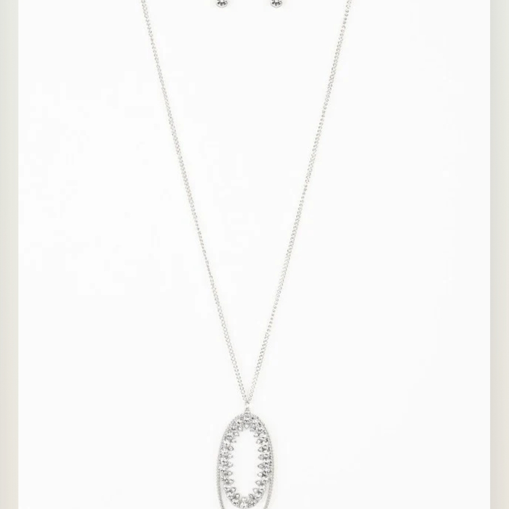 Paparazzi Silver Necklace with Sparkling Pendant Money Mood White Jewelry
